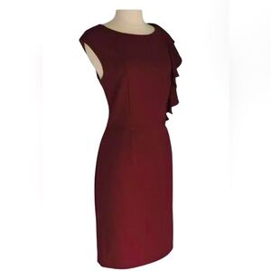 JESSICA HOWARD J Howard Wine Ruffle Stretch Sheath Dress 16 Bordeaux Suit Dress